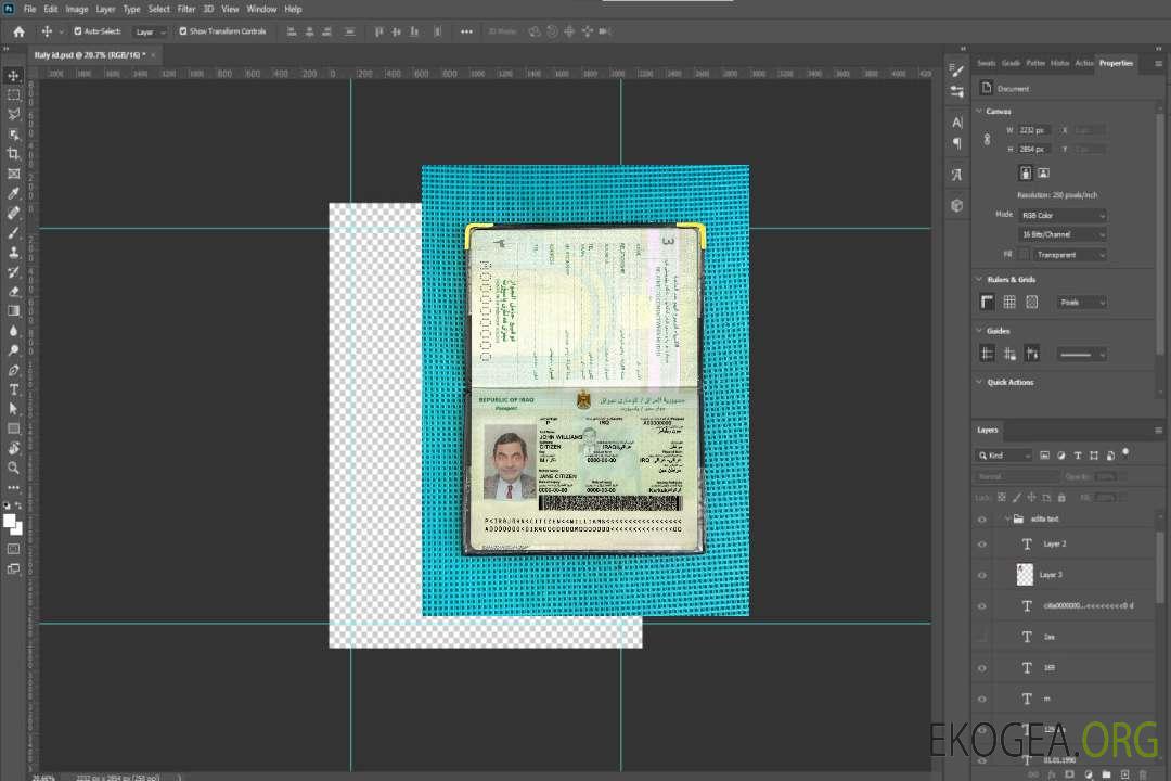 Nouveau passeport irakien 2019-présent photolook template Nouveau passeport irakien 2019-présent photolook template